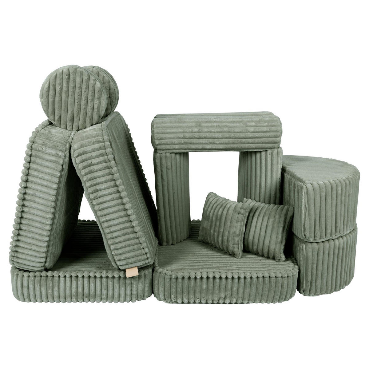 KINDERSOFA Pocket Max modular 12-tlg. aus Plüschcord in Salbeigrün - Olivgrün, Textil (120/25/60cm) - MeowBaby