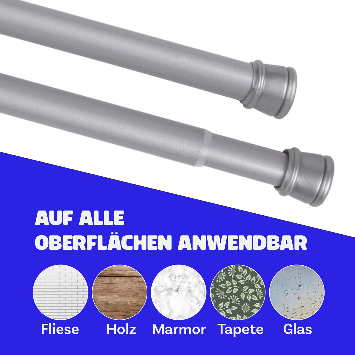 VERSTELLBARE Vorhangstange - Spannstange zum Klemmen Silber Ø22/25 mm 120-210 cm - Silberfarben, Metall (120cm) - Bestlivings