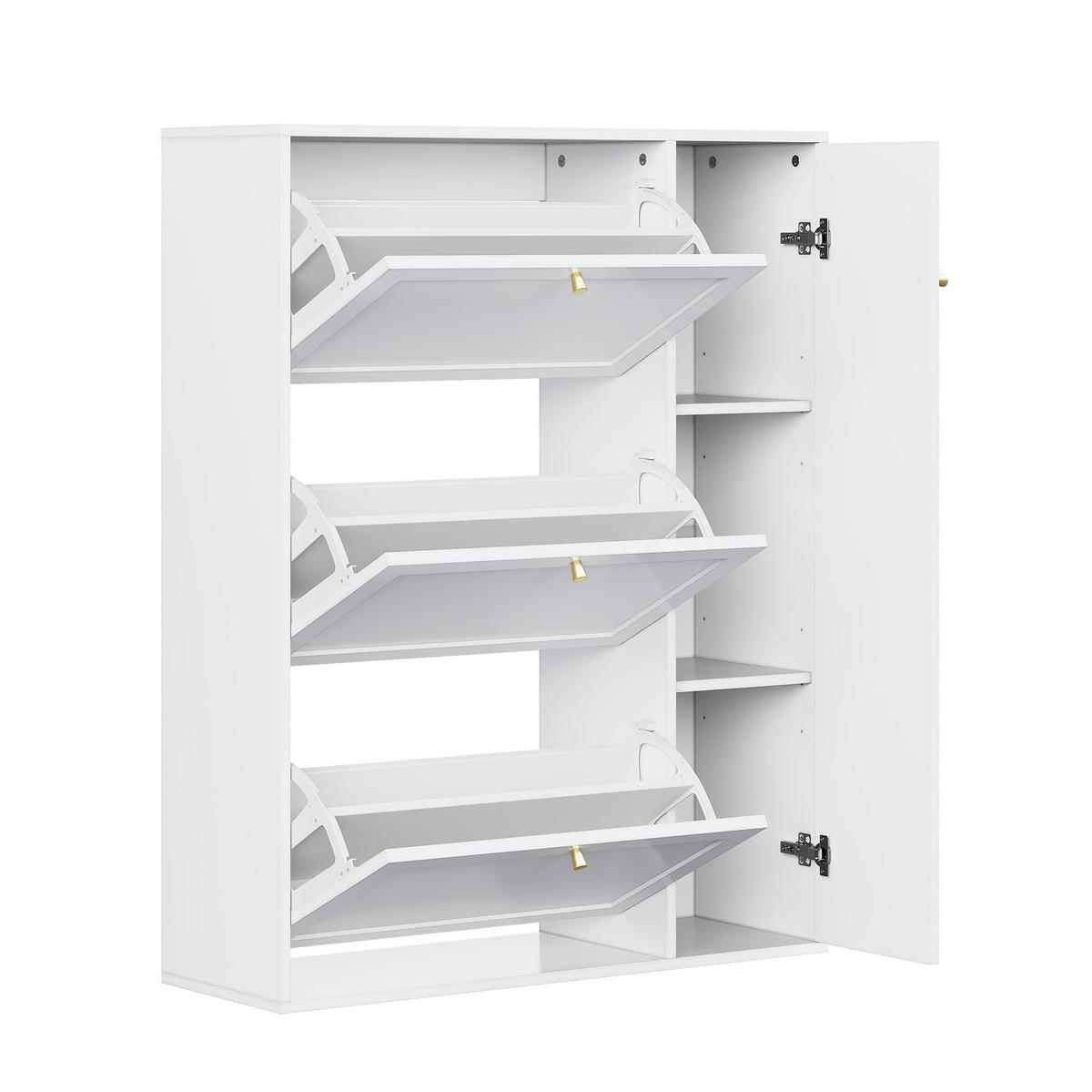 SCHUHSCHRANK 25/90/114 cm aus MDF und Spanplatte mit 3 Klappen, 1 Tür und verstellbaren Trennwänden, Weiß - Weiß, Holzwerkstoff (90/114/25cm) - Redom