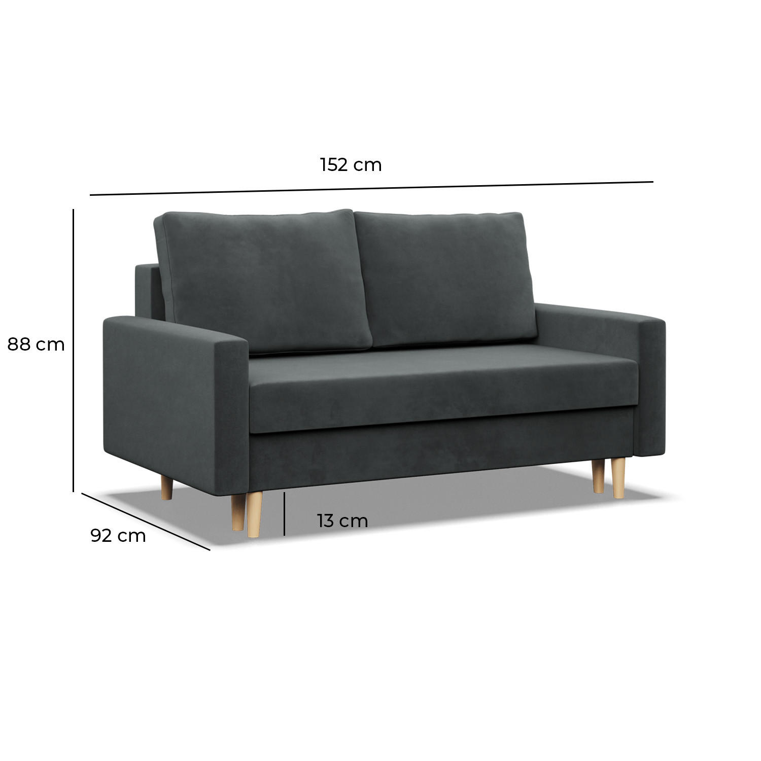 SOFA 2-SITZER MIT SCHLAFFUNKTION BLANK, Dunkelgrau - Grau, Textil (152/92/92cm)
