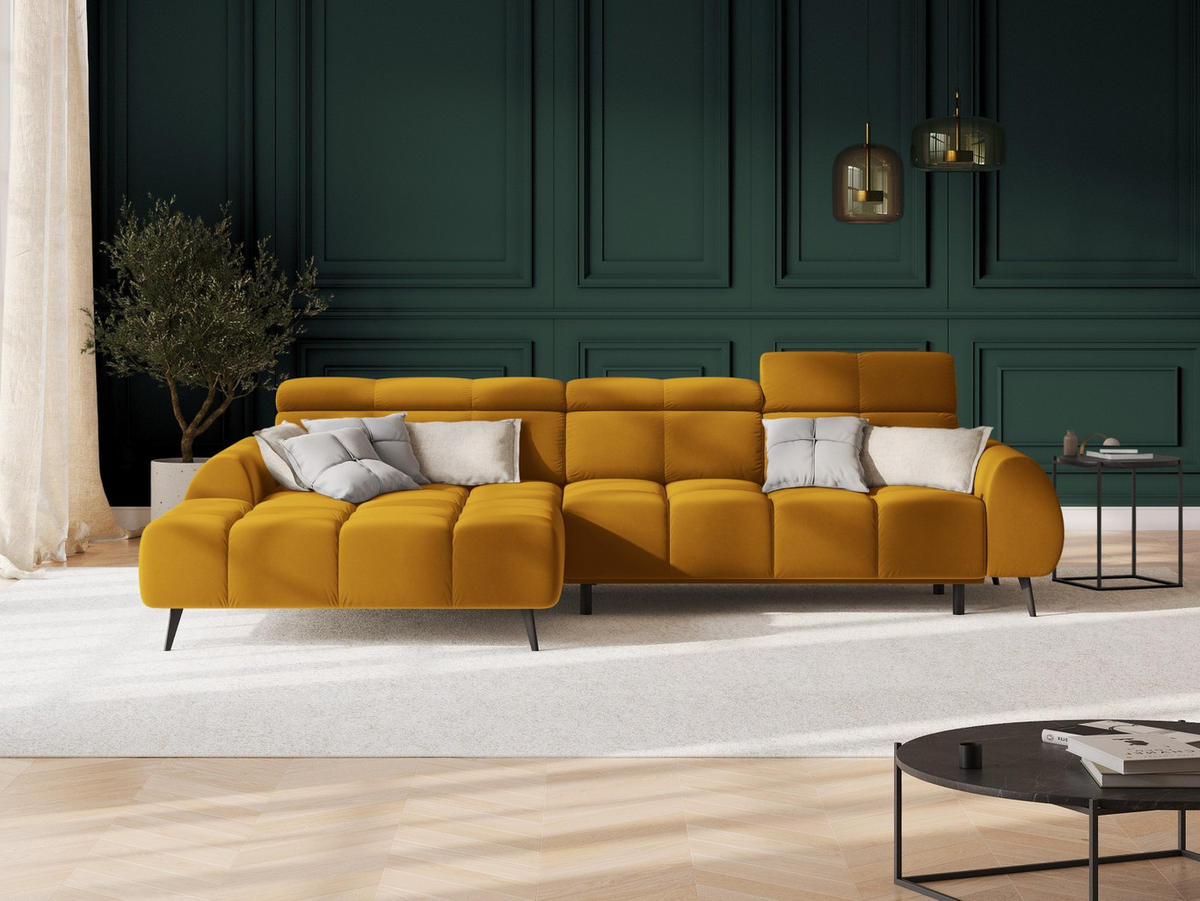 ELEKTRISCHES-ECKSOFA links Alyse aus Samt gelb 5 Sitzplätze - Gelb, Textil (188/295cm) - Micadoni