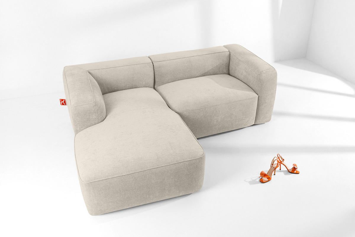 ECKSOFA LINKS FUBBO, Ecru - Ecru, Holz/Holzwerkstoff (225/176cm) - KONSIMO®