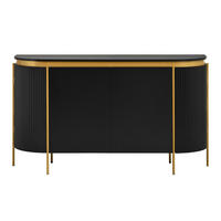 SIDEBOARD Oval 140cm MDF Riffel-Optik 4 Türen Gold-Details - Schwarz, Holzwerkstoff (140/80/38cm) - Urban Meuble