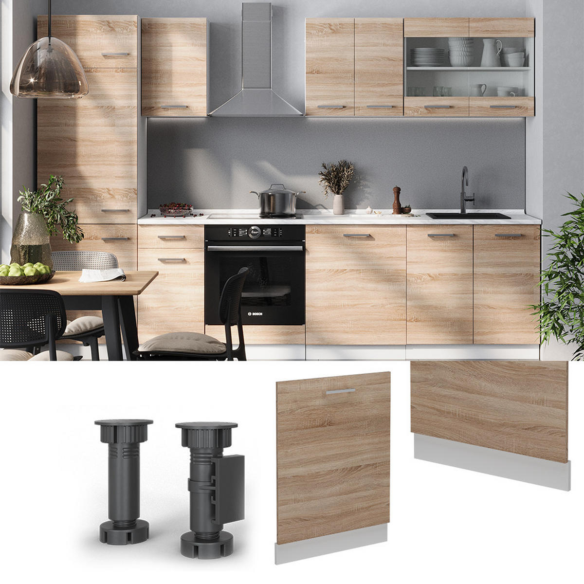 GESCHIRRSPÜLBLENDE R-Line Sonoma 60 cm ohne Arbeitsplatte - Weiß/Sonoma Eiche, Holzwerkstoff (60/81.8/1.6cm) - Vicco