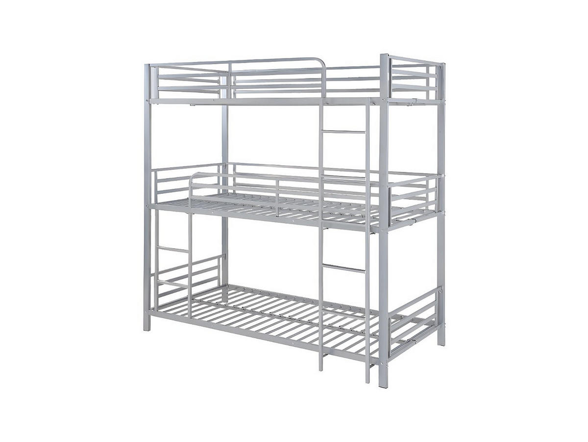 ETAGENBETT mit Matratze - 3 Personen - 3 x 90 x 190 cm - Metall - Silberfarben - ELOUAN III - Silberfarben, Metall - Vente-Unique