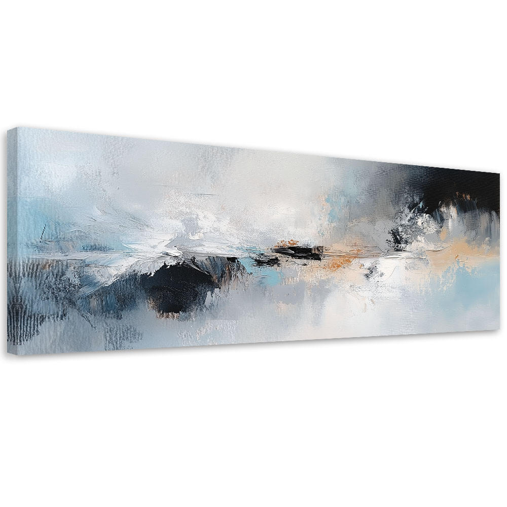 LEINWANDBILD Modernes abstraktes Blau-Grau-Gold 90x30cm - Grau, Textil (90/30cm) - Feeby