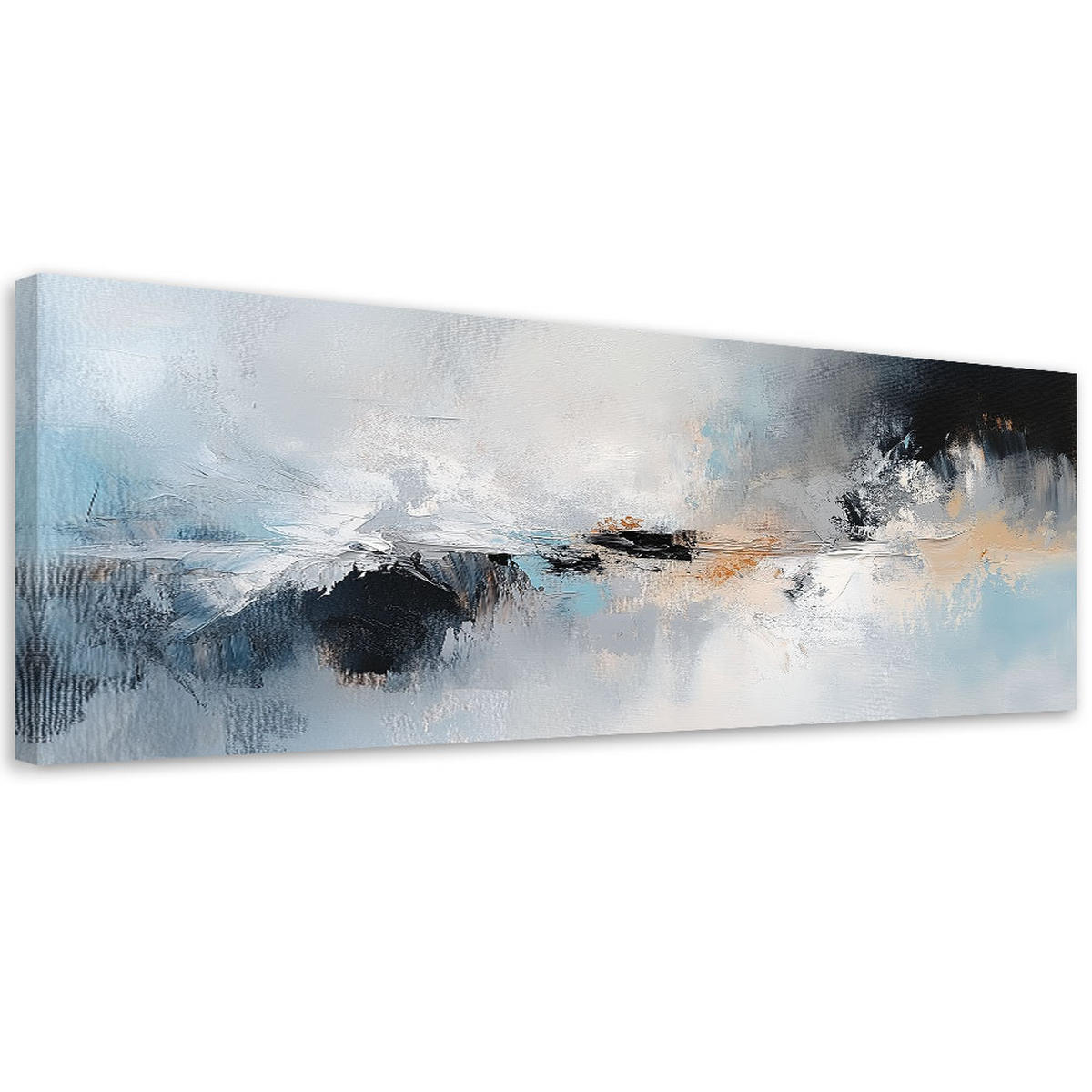 LEINWANDBILD Modernes abstraktes Blau-Grau-Gold 150x50cm - Grau, Textil (150/50cm) - Feeby