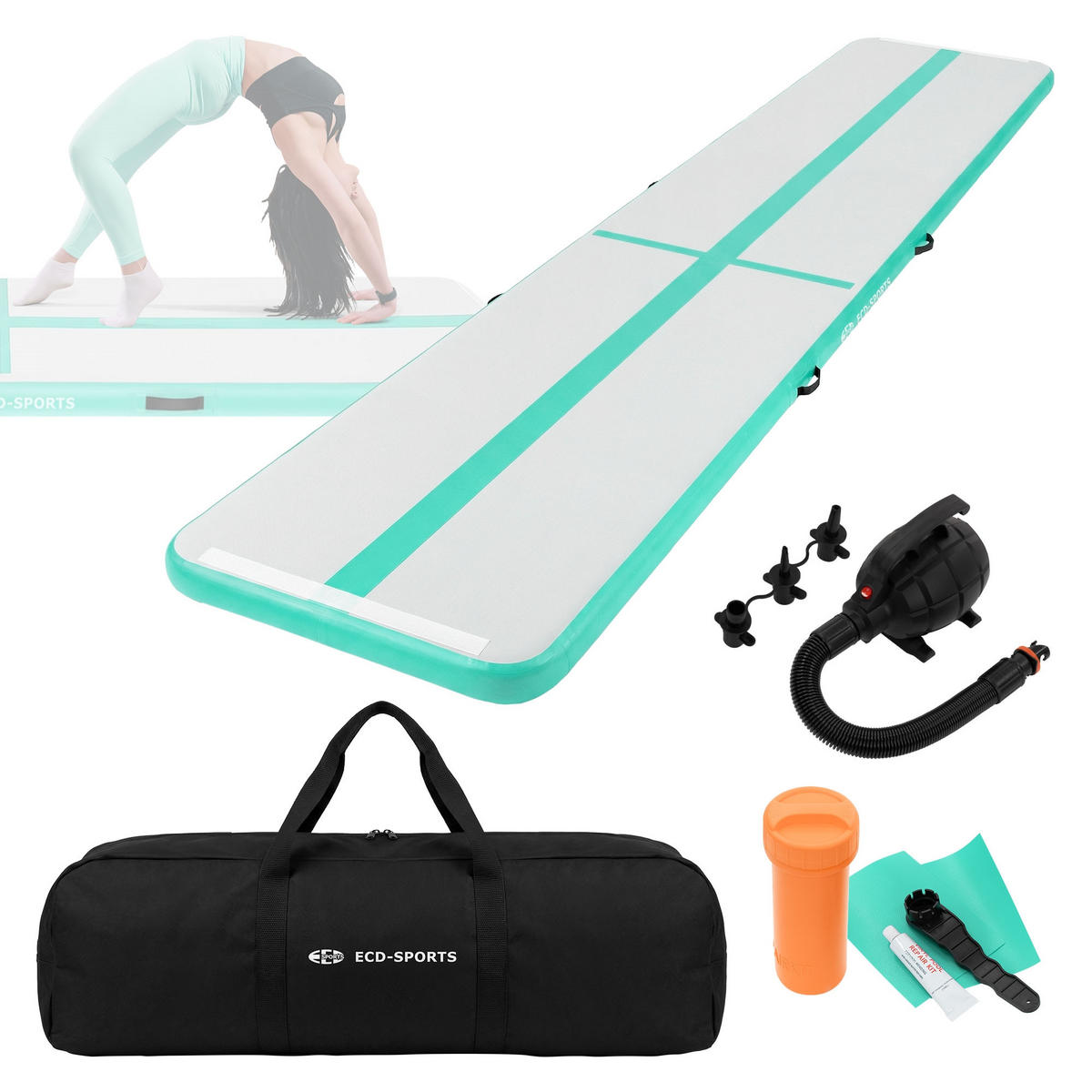 NAFUKOVACÍ gymnastická podložka Airtrack 500 x 100 x 10 cm, mintově zelená - zelená barva, plast (100/500cm) - ECD-Germany