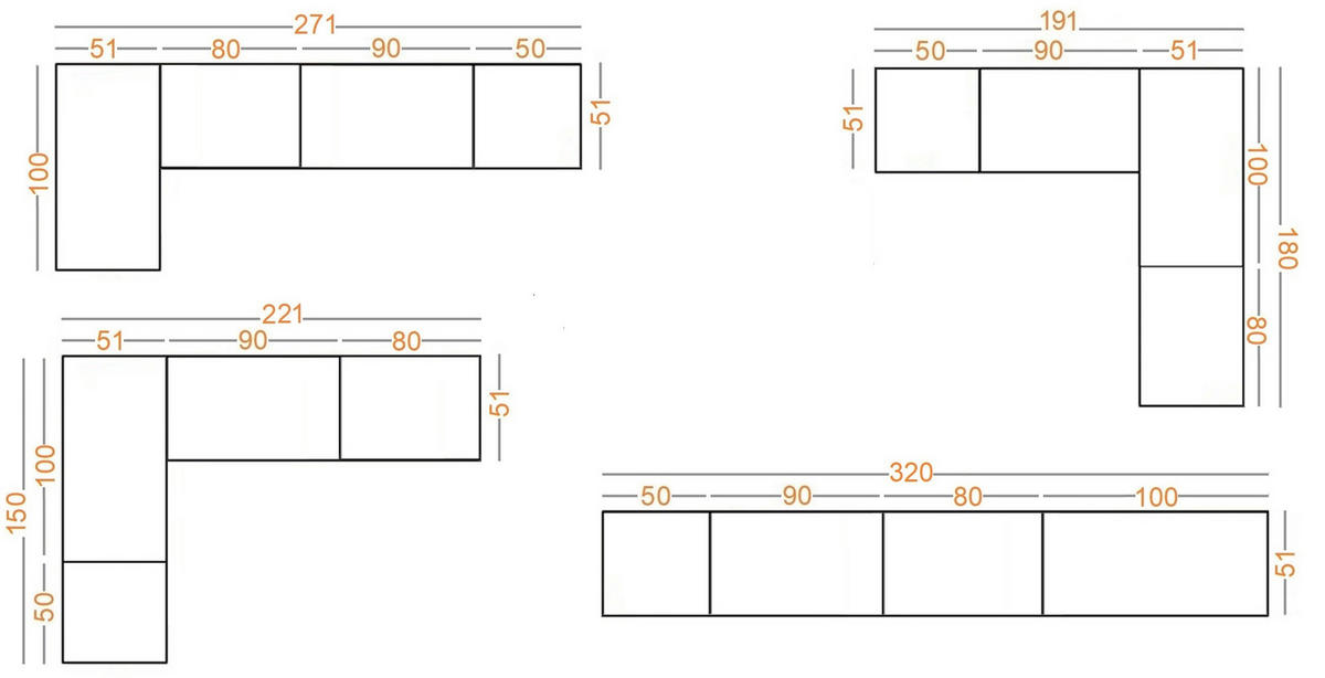GARDEROBENSCHRANK OFFEN TRES B/C SET cashmere 300/206/51 cm - Kaschmir, Holzwerkstoff (320/206/51cm) - Marmex Möbel