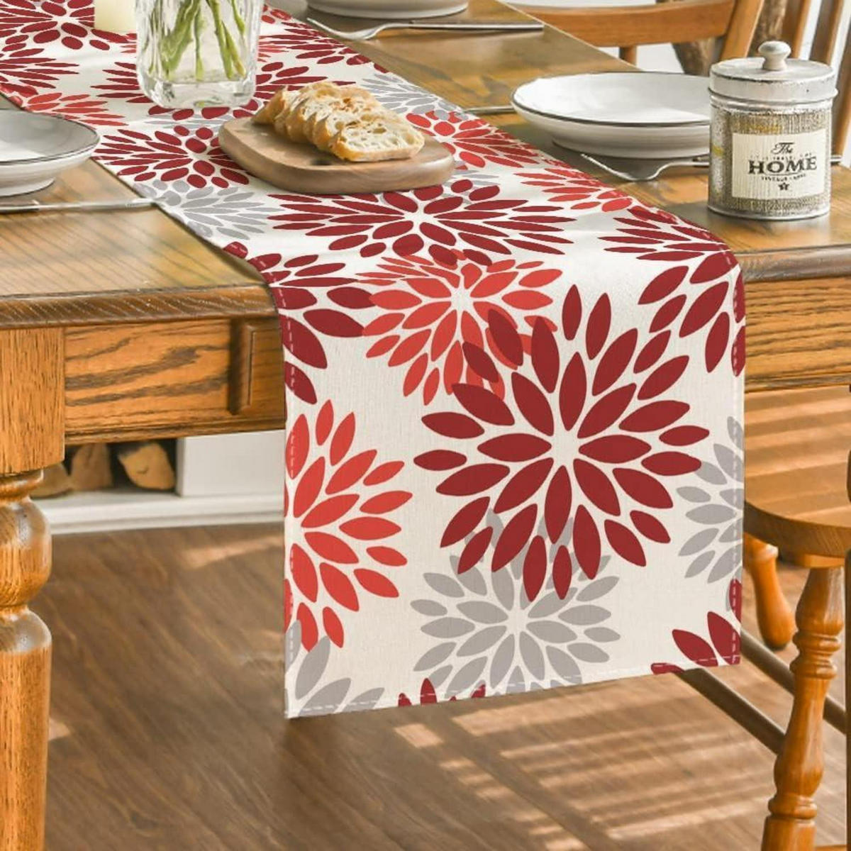 TISCHLÄUFER Blumen Rot 40 x 180 cm - Multicolor, Textil (180/40/1.5cm)