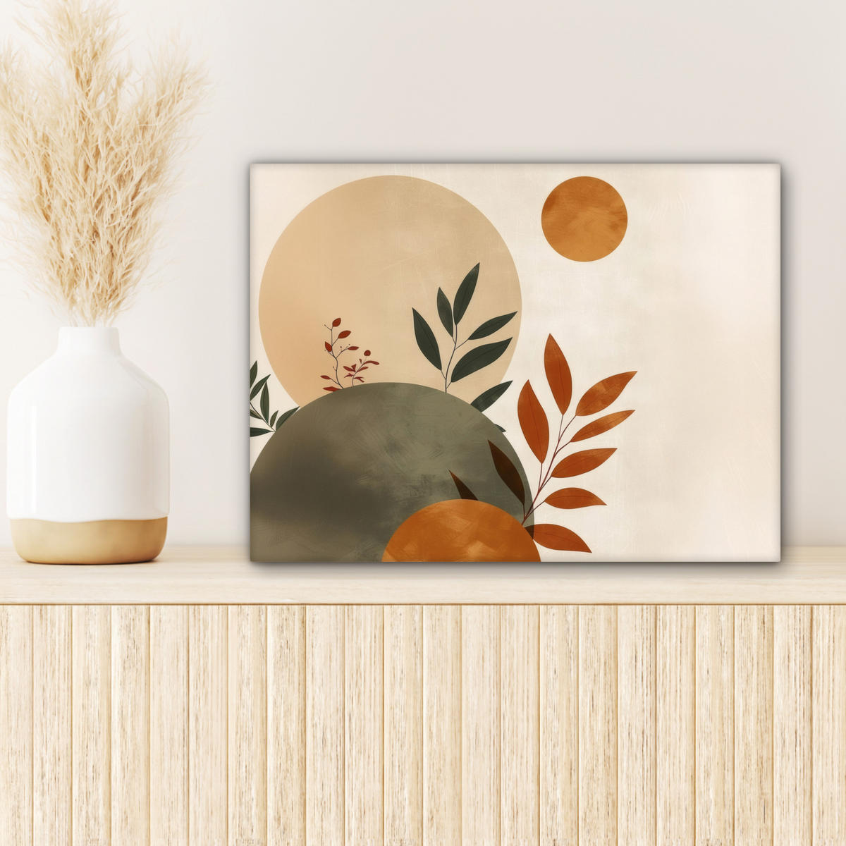 LEINWANDBILD Formen - Rund - Blätter - Beige 40x30 cm - Rostfarben, Textil (40/30cm) - MuchoWow