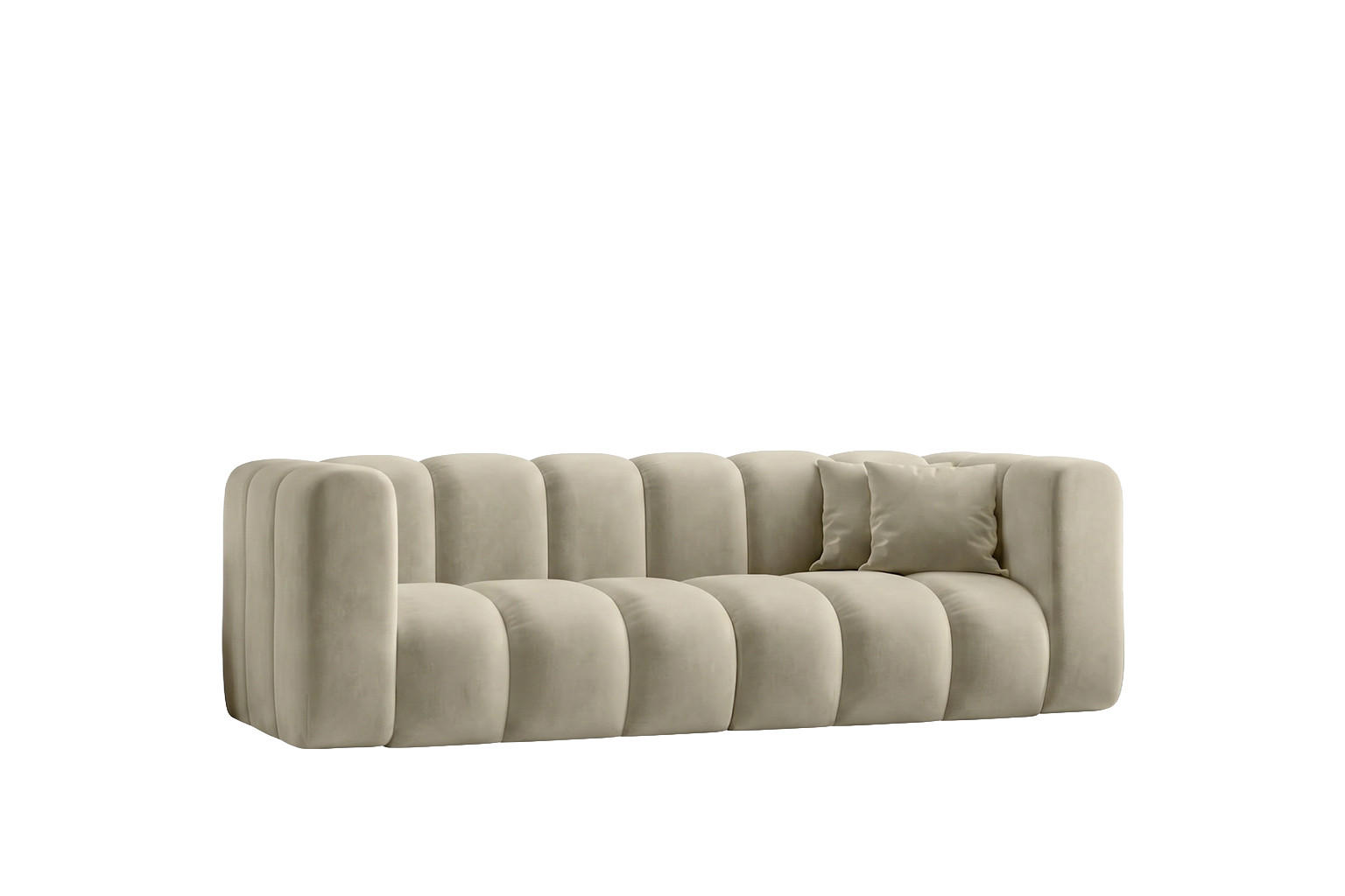 SOFA 3-Sitzer Modulares, Velvet-Stoff Riviera, Beige, GRAND - Beige, Holz (230/70/89cm) - Kaiser Möbel