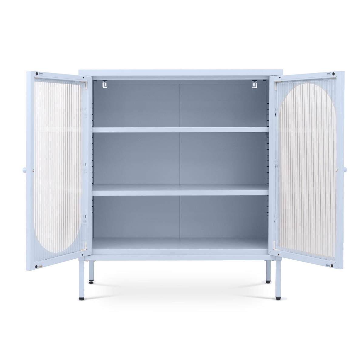 SIDEBOARD KURT im Industriestil aus Metall, blaugrau und geriffeltes Glas, 80 cm - Dunkelblau, Metall (80/90/35cm) - Sicaan