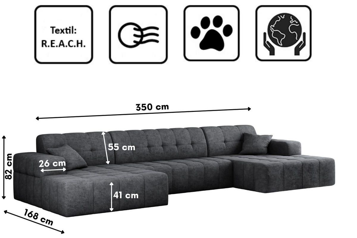 ECKSOFA U-form NIMES Stoff Perfect Harmony Dunkelgrau - Dunkelgrau, Holz/Kunststoff (168/350cm) - Kaiser Möbel