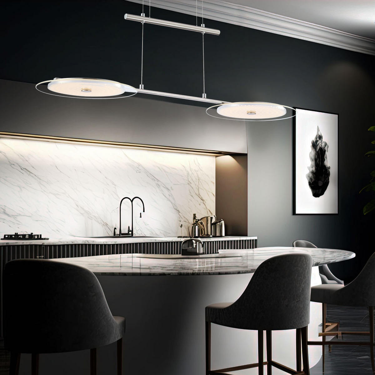 LED HÄNGELEUCHTE DARIO Chrom Silber - Silberfarben, Glas (90/30/150cm) - Globo Lighting