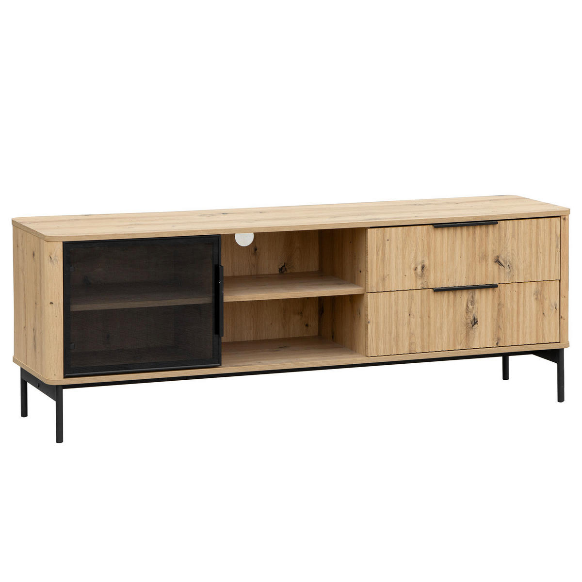 TV-LOWBOARD - Eiche Dekor / Schwarz - Eichefarben/Schwarz, Holzwerkstoff/Metall (157/57/40cm) - home24