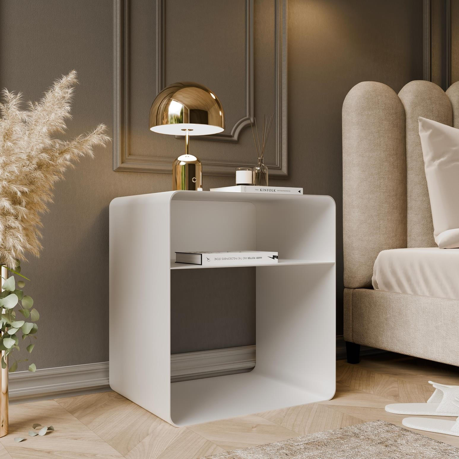 NACHTTISCH Aura Weiß, mit Ablage für minimalistische Innenräume - Weiß, Metall (45/50/35cm) - Bettso