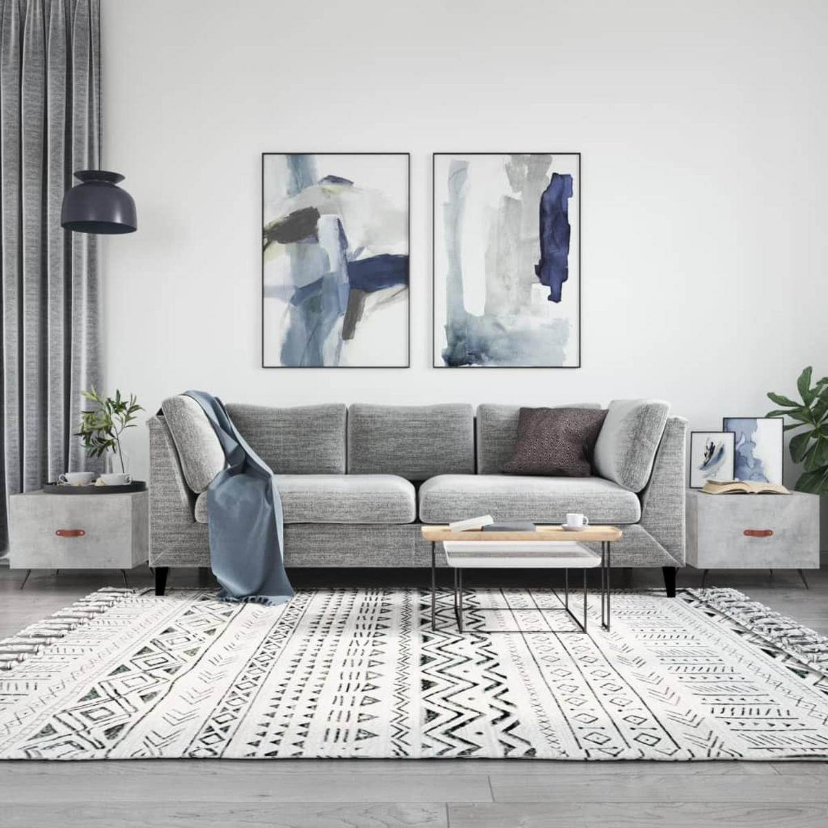 COUCHTISCHE 2 Stk. Betongrau 50x50x40 cm Holzwerkstoff - Grau, Holzwerkstoff (50/50/40cm) - furnicato