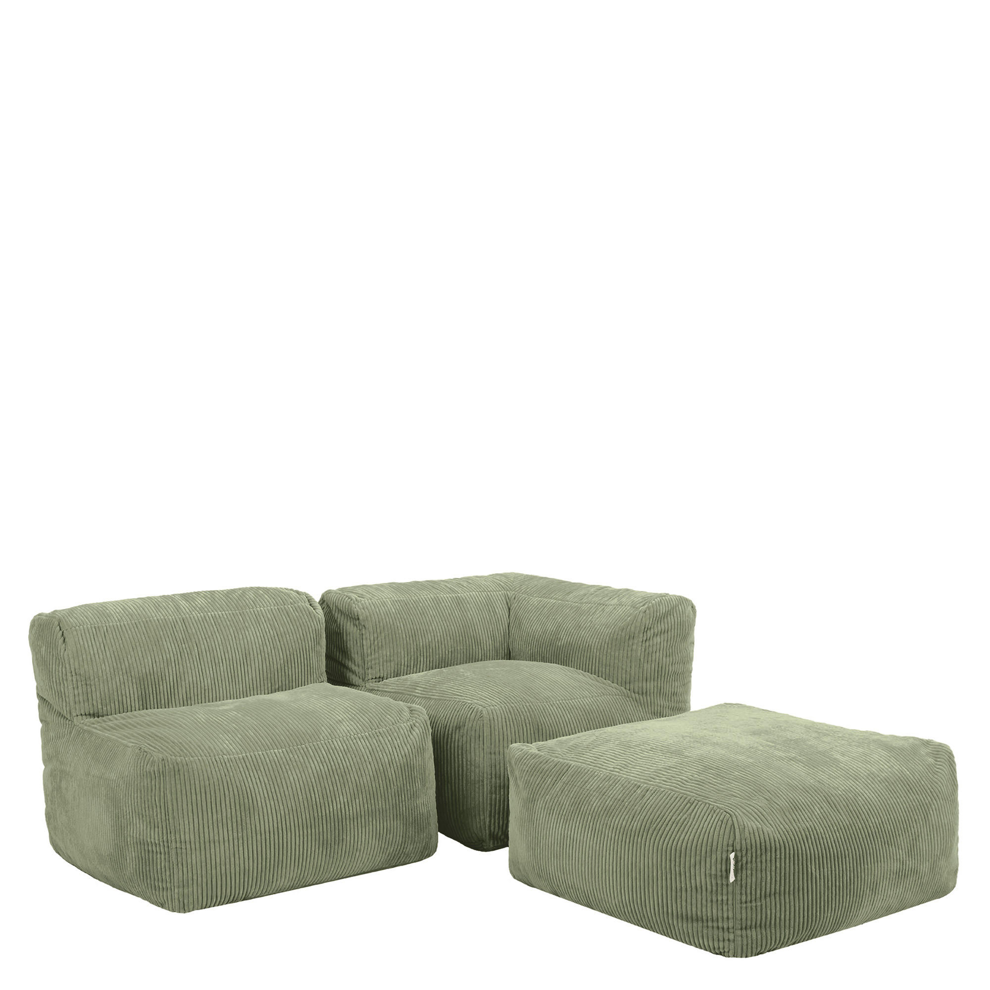 SITZSACK-SOFA 3-tlg. ZEN: Ecksessel, Sessel, Fußstütze - Grün, Textil (290/68/100cm) - icon