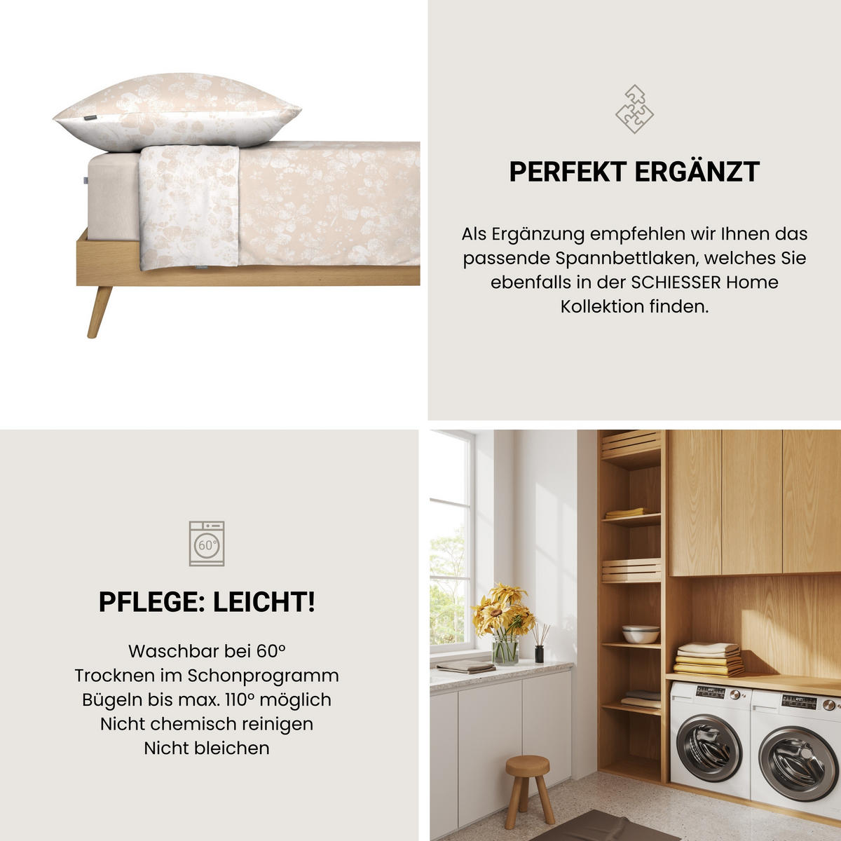 BETTWÄSCHESET Mona - Baumwollsatin - 2-teilig - 135 x 200 cm - Greige - Greige, Textil (135/200cm) - SCHIESSER