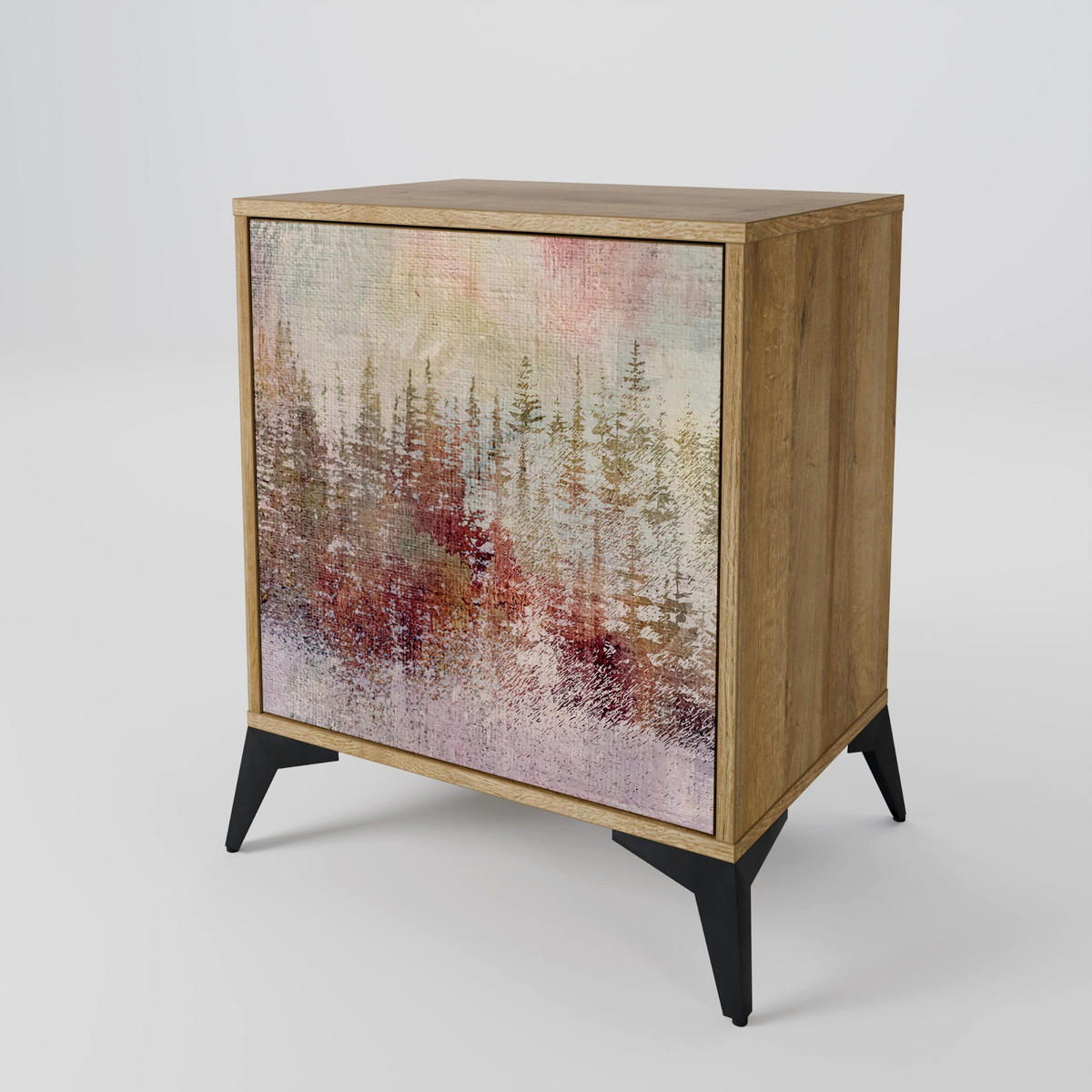 SIDEBOARD VEILED SUMMIT, Eichefarben, 57,5x42x67,5 cm, Schwarze Metall-Rahmenfüße - Eichefarben/Multicolor, Holzwerkstoff/Metall (57.5/67.5/42cm) - SpaceRebels