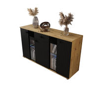 KOMMODE London LSMK LAMELE mit 3 Türen, Sideboard in Farbe: Schwarz|Braun, Größe: 140 x 80 x 40 cm - Schwarz/Braun, Holzwerkstoff (140/80/40cm) - O-Sofa