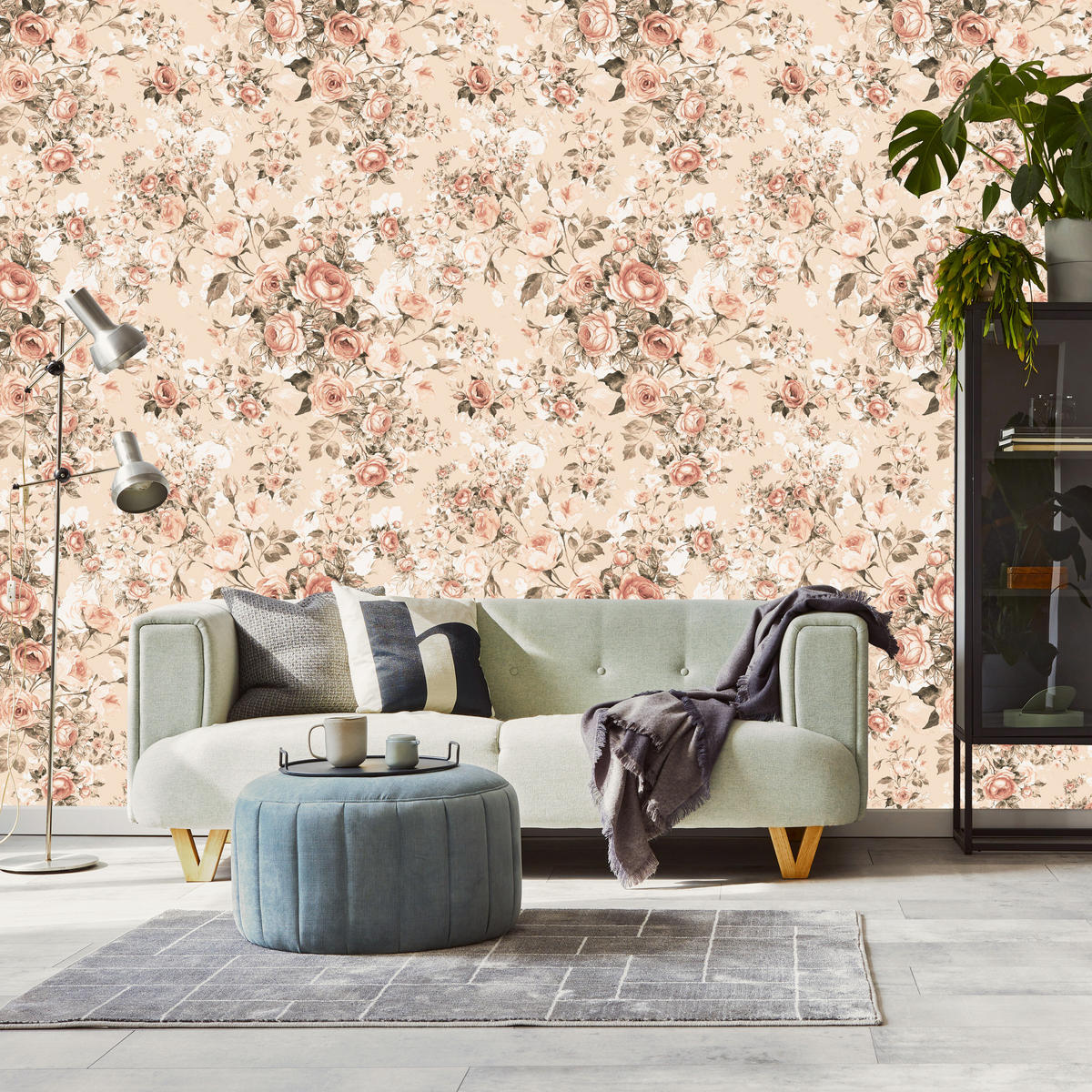 VLIESTAPETE Rosen im Retro-Stil – Rosa, Beige – 50x1000 cm - Beige/Rosa, Papier (50/1000cm) - Muralo