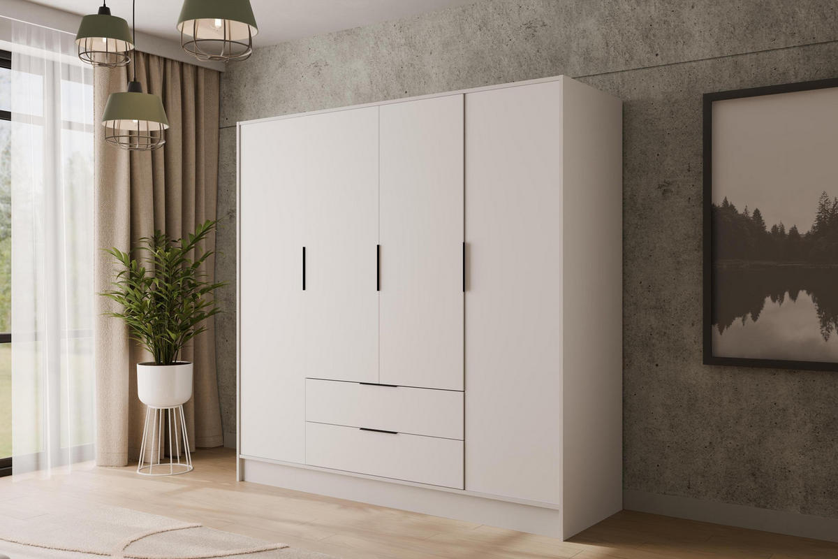 KLEIDERSCHRANK mit Flügeltüren KOLIN 200x200cm Weiß / Weiß - Weiß, Holzwerkstoff (200/200/51cm) - ALTDECOR