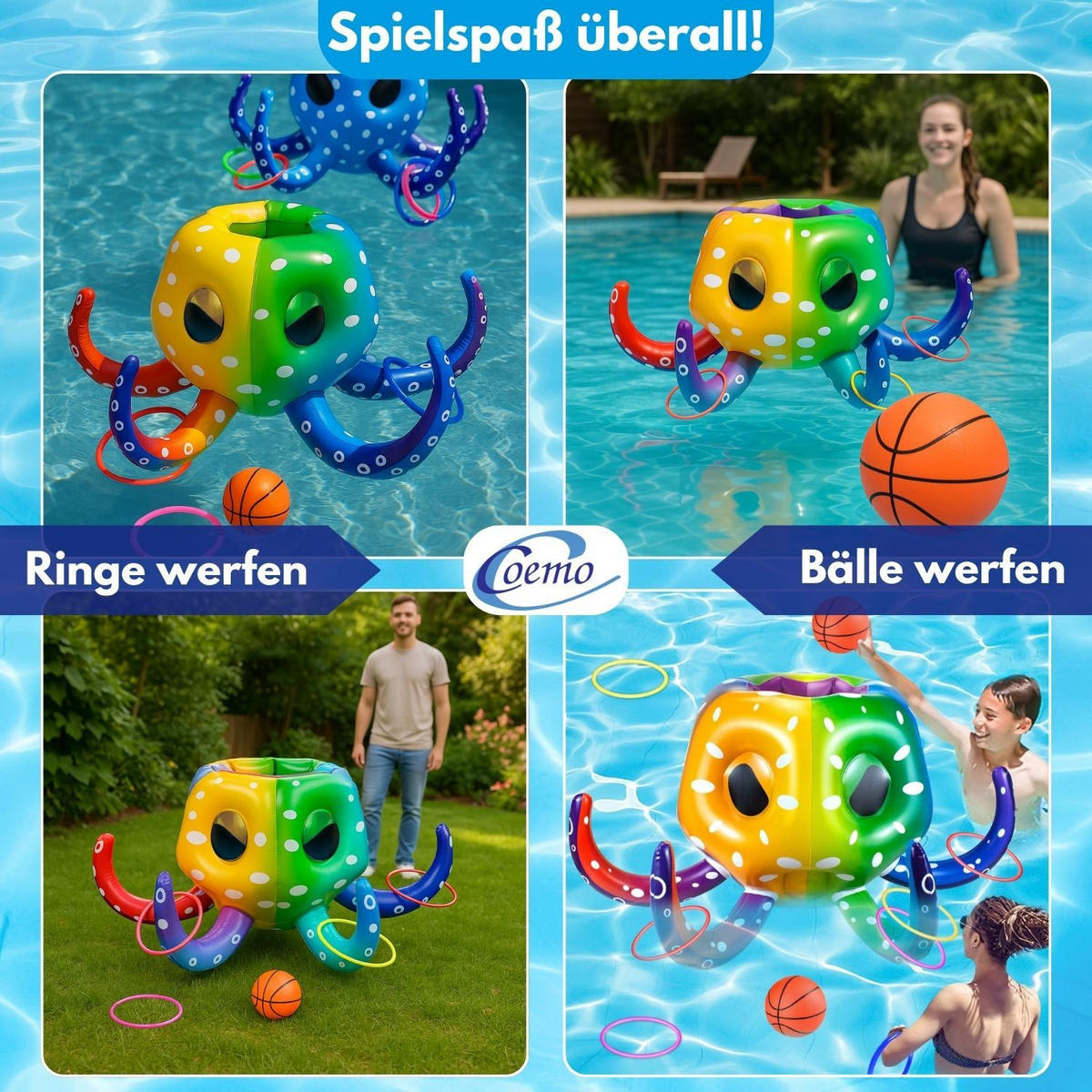 WASSERBASKETBALL KRAKI Mehrfarbig 9-teilig - Multicolor, Kunststoff (81/81/45cm) - Coemo