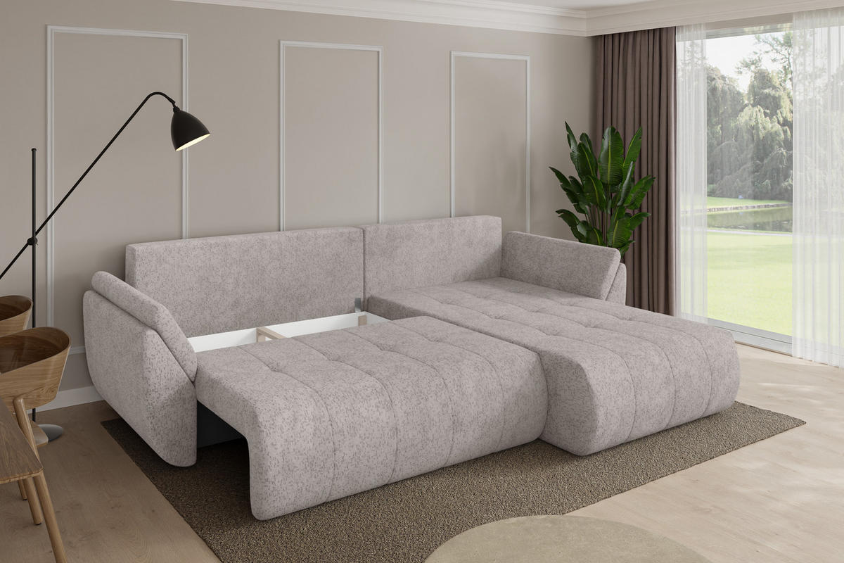 ROHOVÁ SEDAČKA s funkcí spaní, otoman vpravo TOKO-L 277x194x86 světle šedá velur - černá/světle šedá, kompozitní dřevo/textil (277/194cm) - ALTDECOR