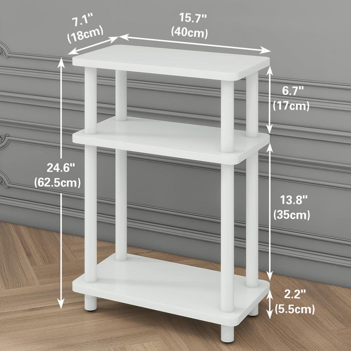 BEISTELLTISCH 3-stufig Weiß 40 x 18 x 62.5 cm - Weiß, Holzwerkstoff (18/40/62.5cm)