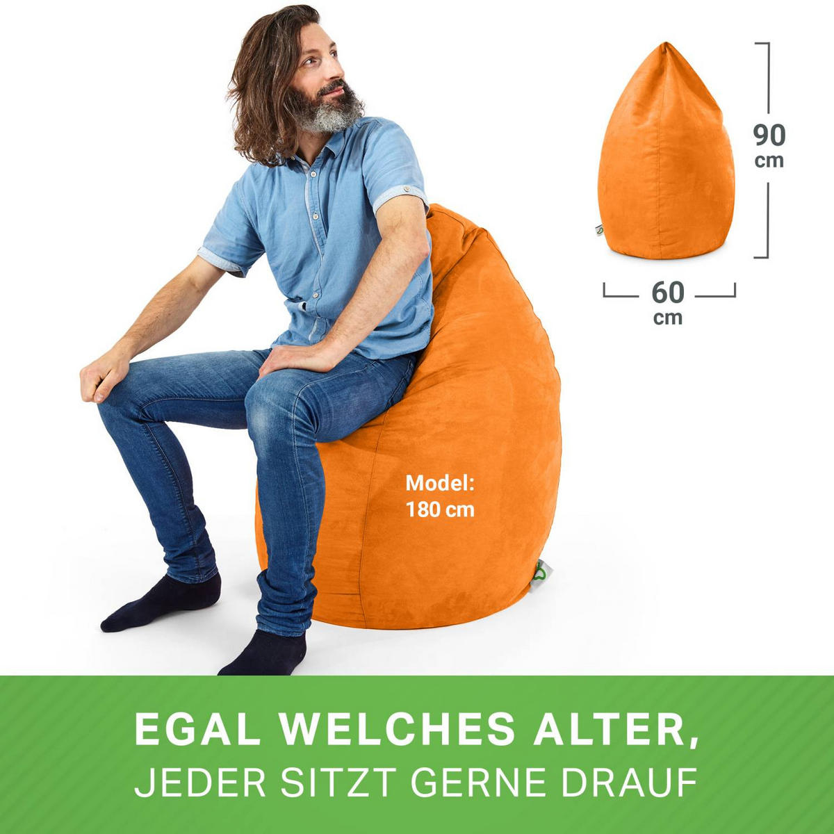 SITZSACK "Drop" 60x60x90cm - 220L - Orange, Textil (60/90/60cm) - Green Bean