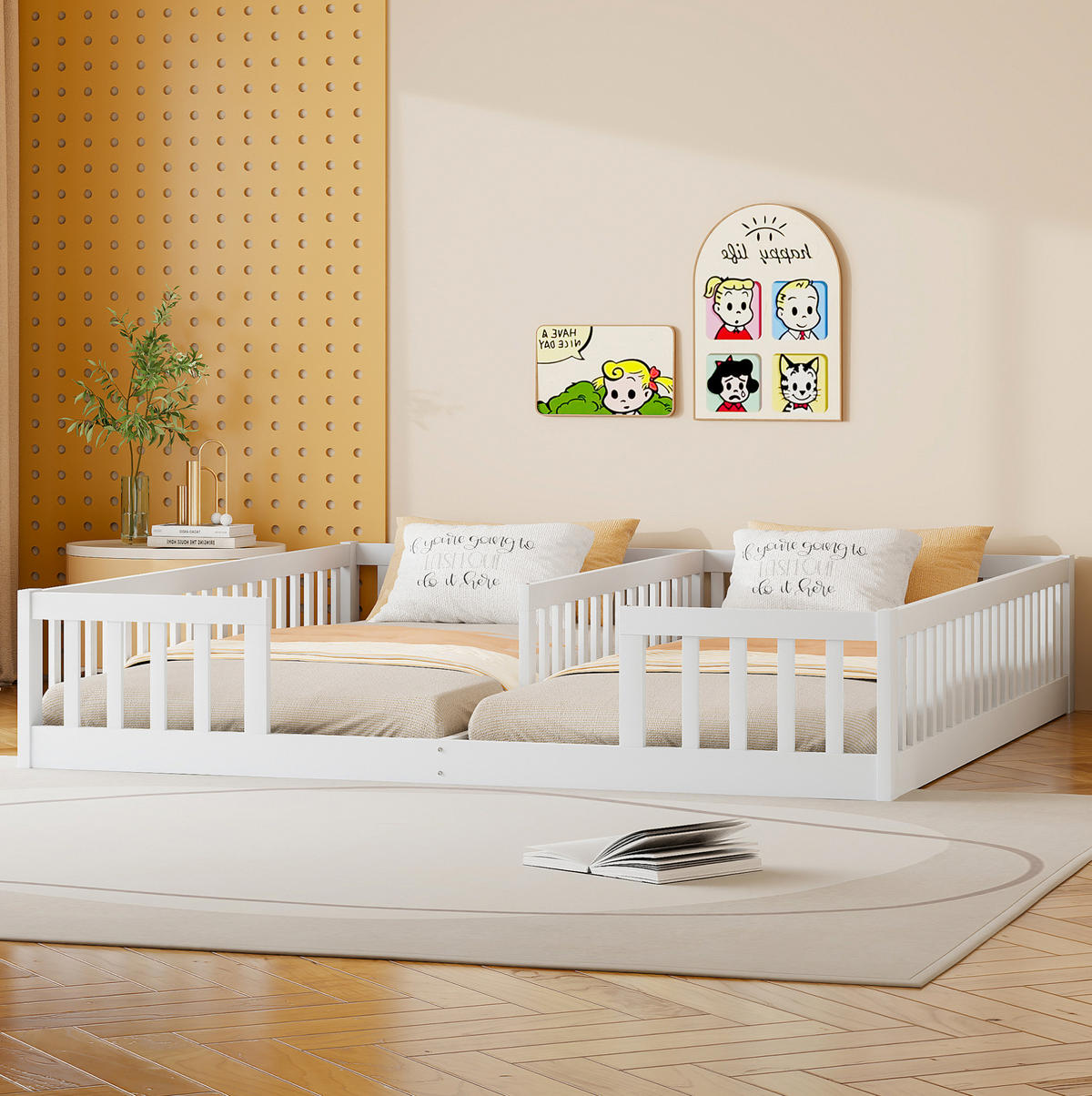 KINDERBETT 90/200 cm Weiß Paneelbett mit Geländer aus Kiefernholz - Weiß, Holz (90/200cm) - OKWISH