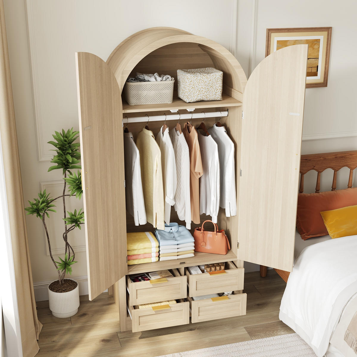 KLEIDERSCHRANK in Eichenfarben mit Kleiderstange und Schubladen für Flur und Schlafzimmer, B80/T50/H179 cm - Eichefarben, Holzwerkstoff/Metall (80/139/50cm) - STILVORA