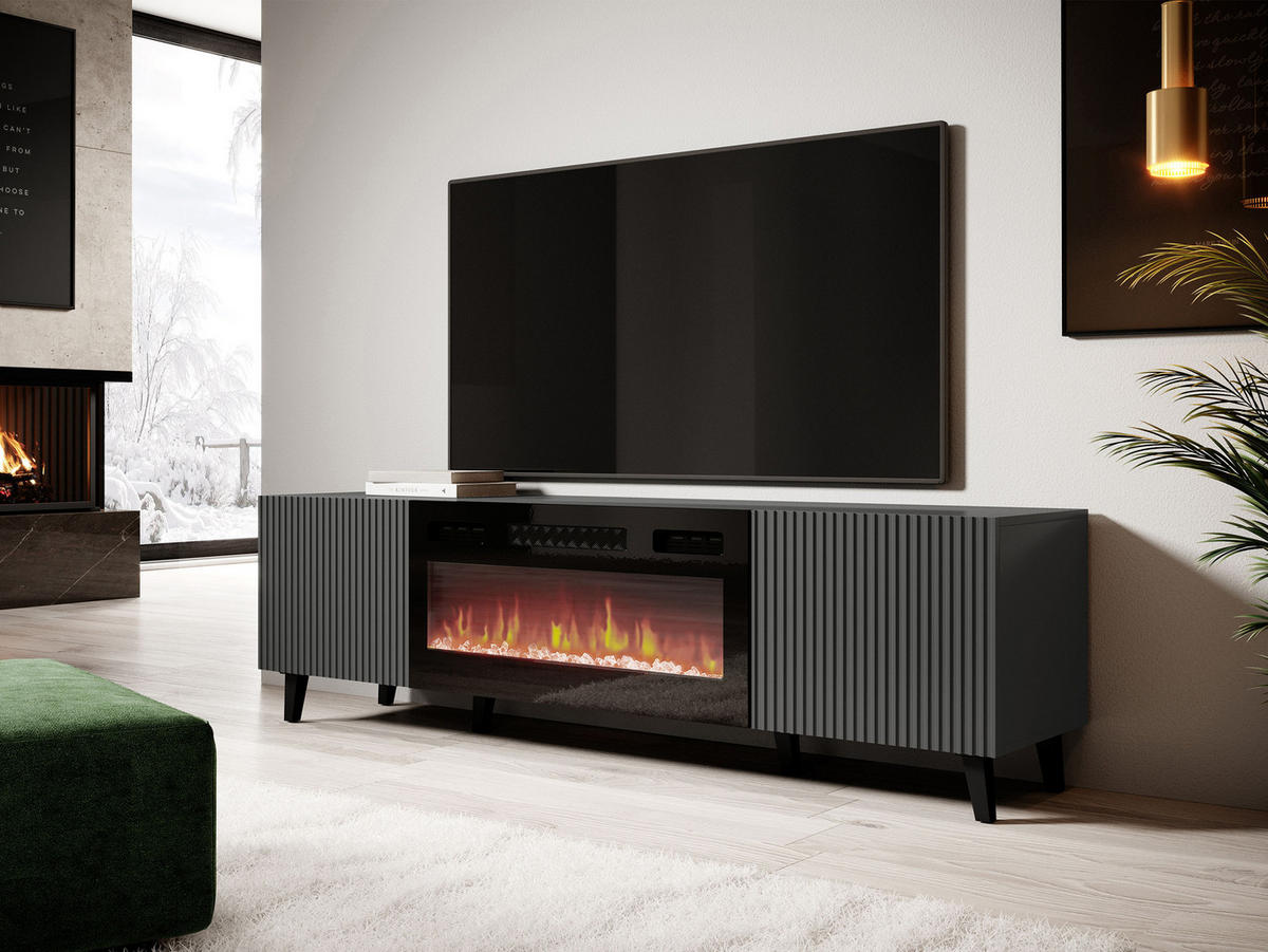 TV-ELEMENT Vamos Grey 180 mit Kamin - Anthrazit/Schwarz, Holzwerkstoff/Kunststoff (181/50/42cm) - MIRJAN24
