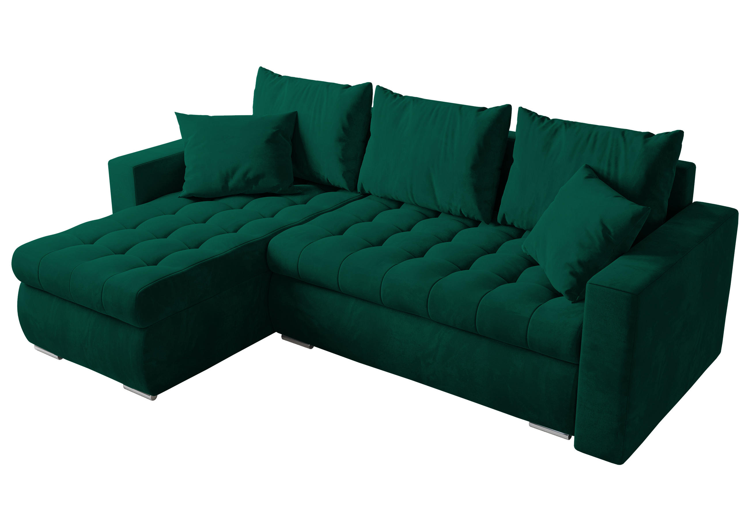 ECKSOFA Luis mit Schlaffunktion Flaschengrün Samt - Dunkelgrün/Silberfarben, Kunststoff/Textil (148/238cm) - Bromarkt