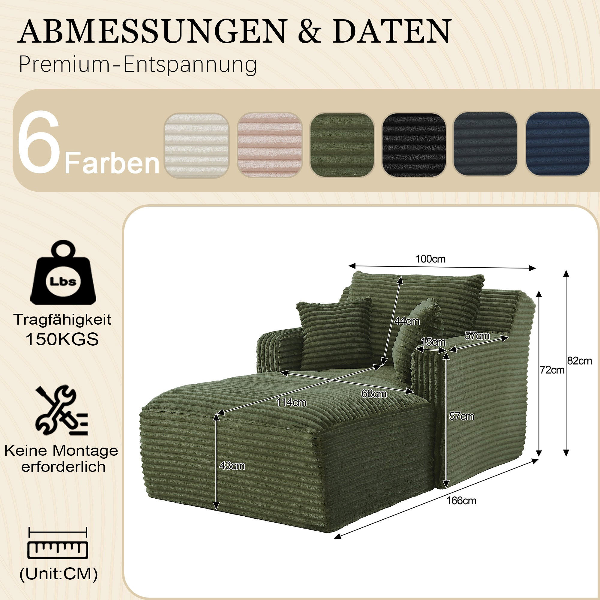 Urban Meuble Relaxsessel Grün 32.99x127x32.99 cm