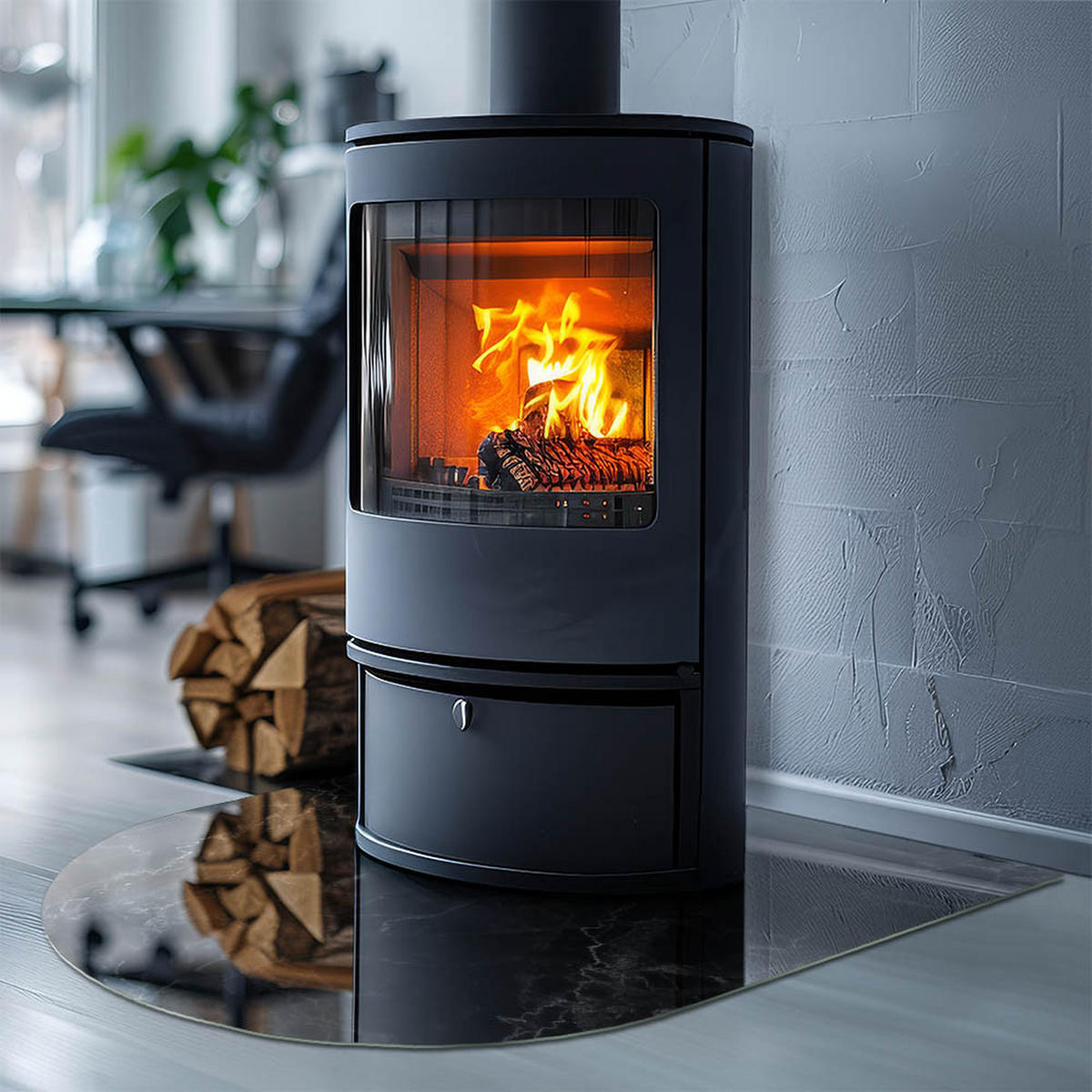 GLASPLATTE für Kamin 80x70 cm - Schwarz, Glas (80/70/0.4cm) - TULUP