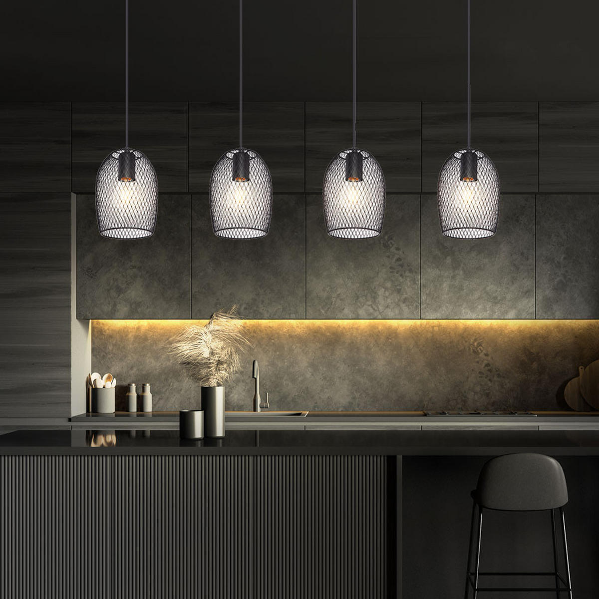 LED HÄNGELEUCHTE DOPS Geflecht Schwarz - Schwarz, Metall (100/15/150cm)