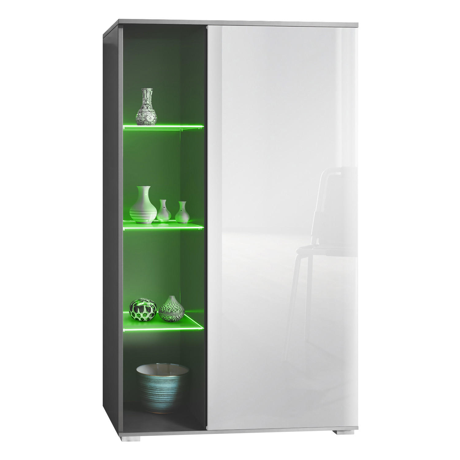 Vladon Vitrine Weiß Hochglanz 71.5x134x35 cm
