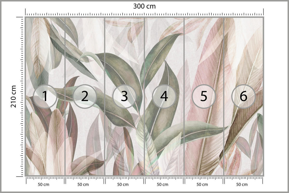 FOTOTAPETE für Wohnzimmer Empfindlich Pastell Bananenblätter 300x210 - Beige/Rosa, Papier (300/210cm) - Muralo