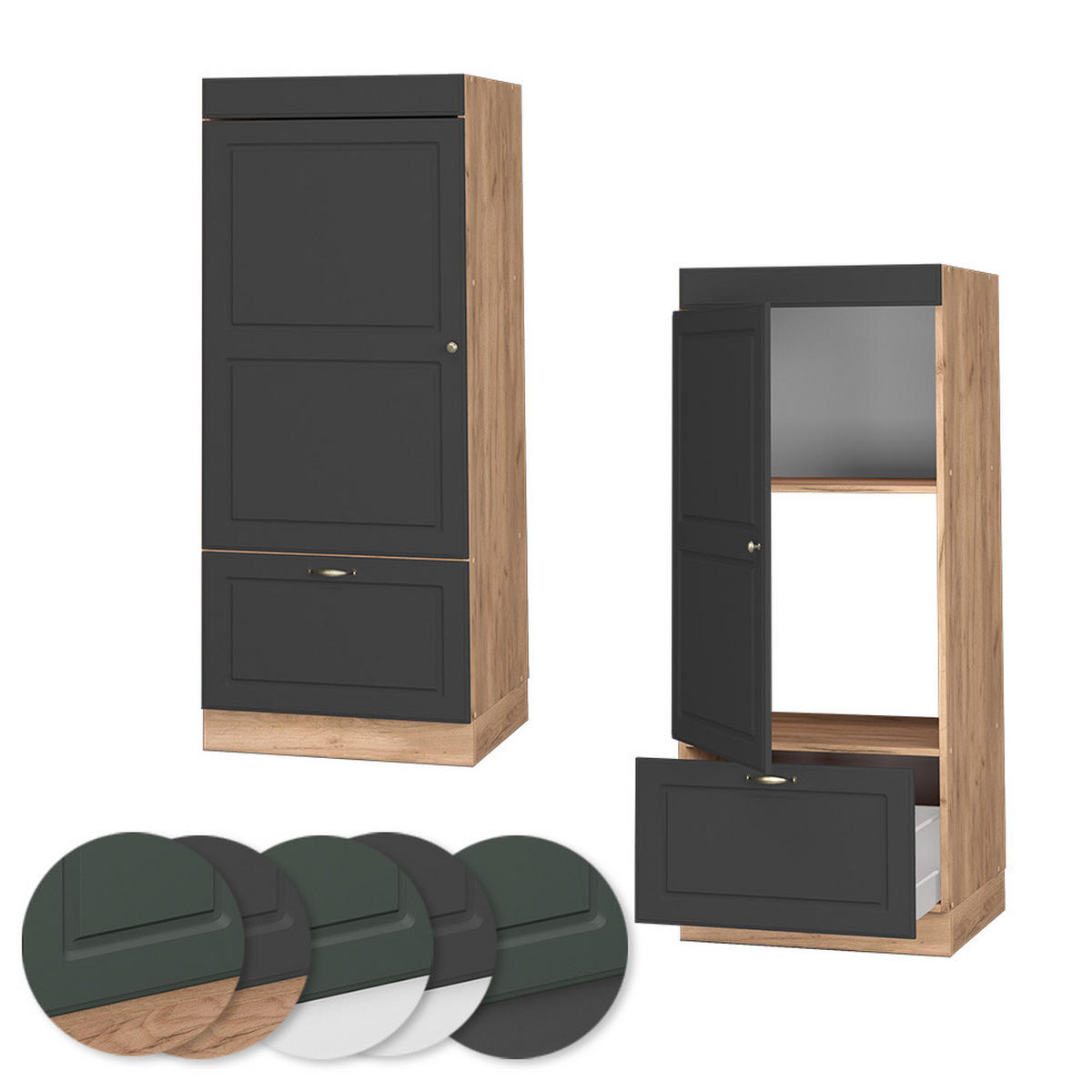 MIKROWELLENSCHRANK Fame-Line Anthrazit-Gold 60 cm - Eichefarben/Anthrazit, Holzwerkstoff (60/153.6/58.1cm) - Vicco