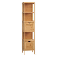 BADSCHRANK mit Kippschutz aus Bambus, 2 Schubladen, Lanfhausstil, Naturholz - Naturfarben, Holz (30/140/30cm) - Kleankin