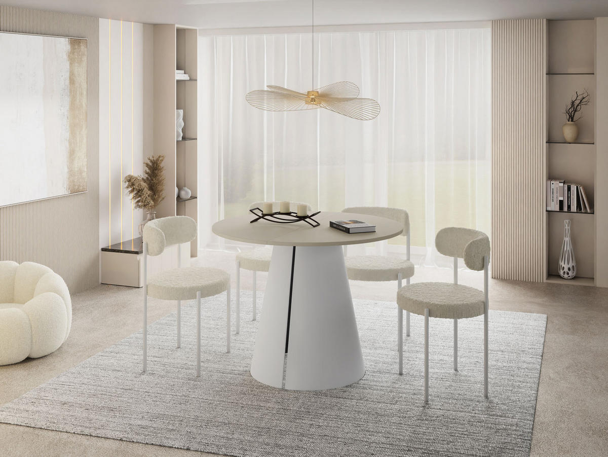 ESSTISCH Lamio runder ausziehbarer, Beige Cashmere 100-180/100/76 cm - Kaschmir/Weiß, Holzwerkstoff/Metall (100/100/76cm) - WFL GROUP