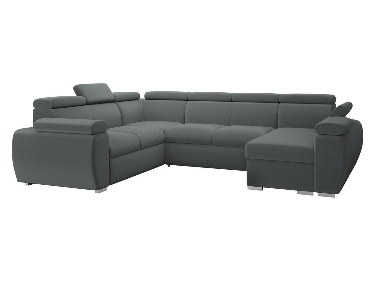 WOHNLANDSCHAFT Boston U, Seite: Rechts - 2R+R+2P+LC - Chromfarben/Grau, Holz/Textil (325/98/260cm) - MIRJAN24