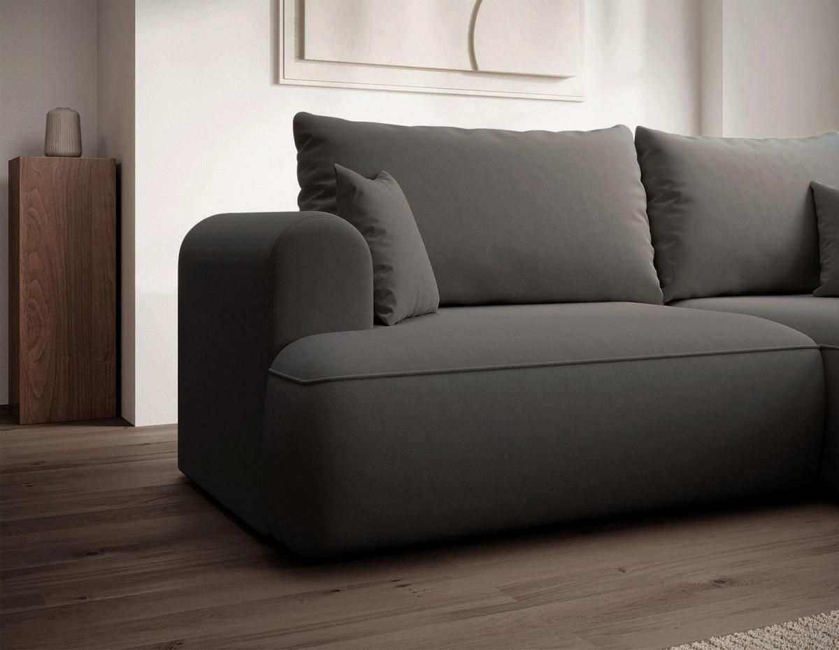 ROHOVÁ rozkladacia pohovka Ovo Mini tmavosivá, zamatový poťah Easy-Clean - čierna/tmavosivá, textil/plast (156/238cm) - Selsey