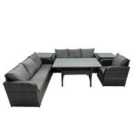 GARTENTISCHGRUPPE mit 2 Beistelltischen Polyrattan Dunkelgrau 7-Sitzer - Dunkelgrau/Grau, Glas/Kunststoff - Fimous