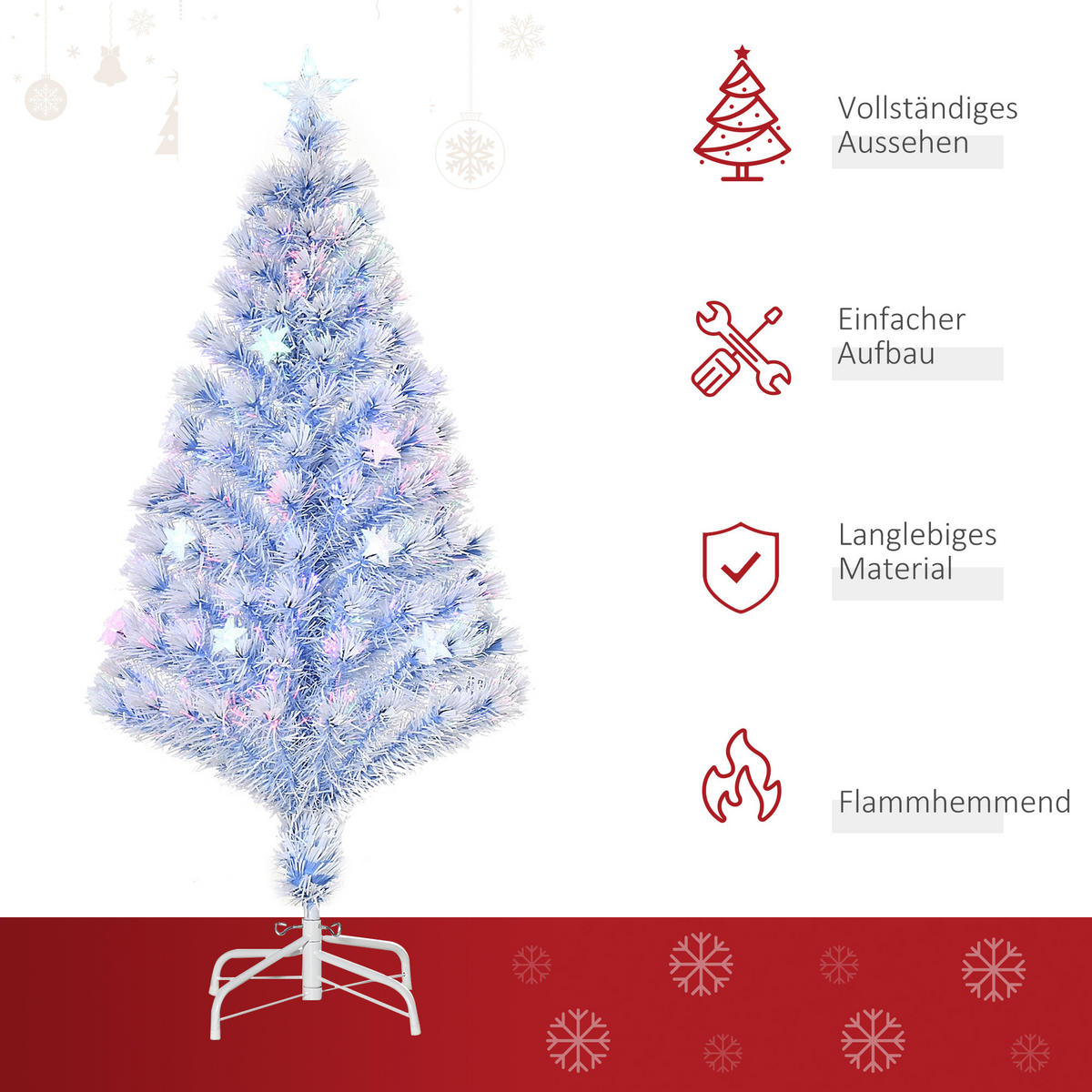 WEIHNACHTSBAUM, 120 cm, PVC, Metall, Weiß+Blau - Multicolor, Kunststoff (120cm) - HOMCOM