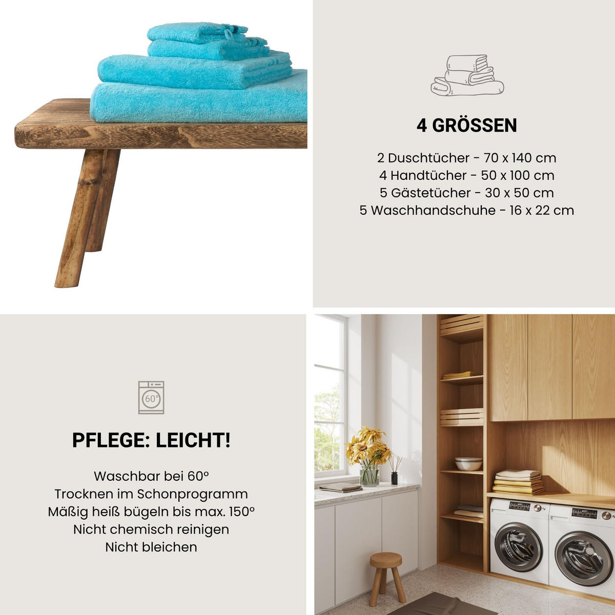 WASCHHANDSCHUHSET Skyline Color - 5-teilig - 16x22 cm - Türkis - Türkis, Textil (16/22cm) - SCHIESSER