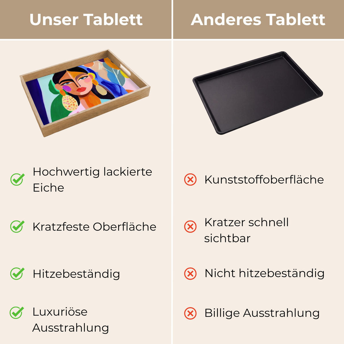 TABLETT - Porträt - Frau - Modern - 50x35 cm - Multicolor, Holz (50/5/5cm) - OnlyWow